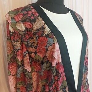 Vintage 80s Womens Multicolor Puff Sleeve Floral Secretary Long Maxi Dress